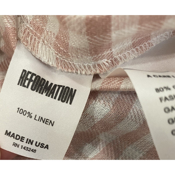 Reformation Dress Womens Medium 100% Linen Leanna Pink Ruffle Gingham Wrap Mini - Picture 4 of 10